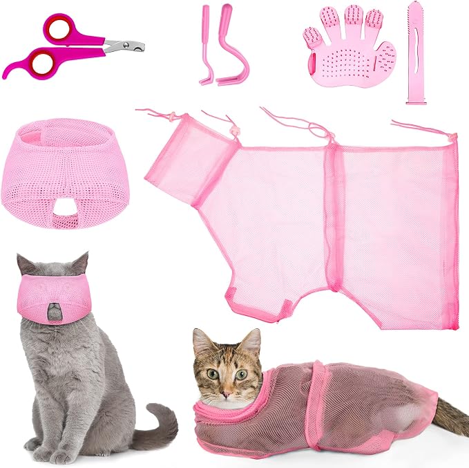 Patelai 5 Pcs Cat Bathing Bag Set Cat Grooming Bag Adjustable Pet Shower Net by Patelai