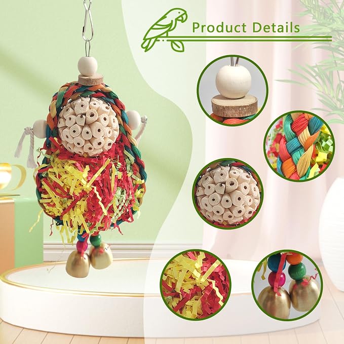 Parakeet Toys, Natural Sola Balls and Shredding Hanging Chewing Toy, Bird Toys - Image 3