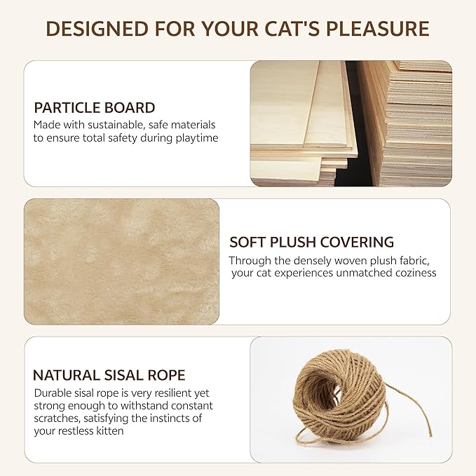 16-in-1 Cat Wall Shelves, Wall Mounted Cats Furniture Set w/Plush Fabric - Image 6