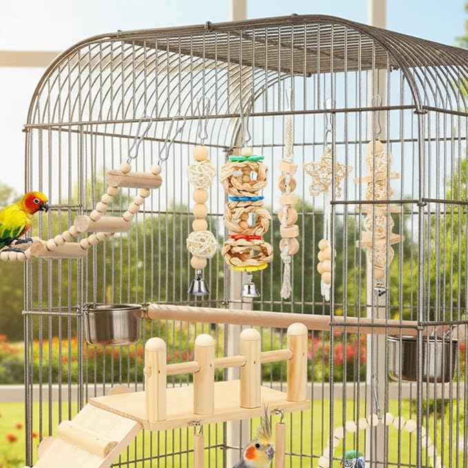 Morezi Bird Swing for cage Parakeet Parrot Swing Wood Hemp Rope Ladder Toy Play - Image 2