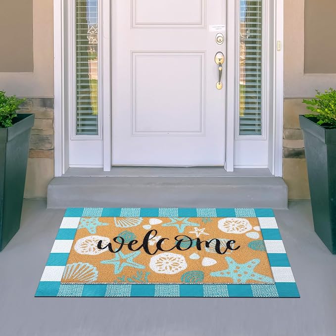 Tinideya 2 Pcs Summer Door Mat Coastal Beach Welcome Non Slip Coir Mats Sea - Image 5