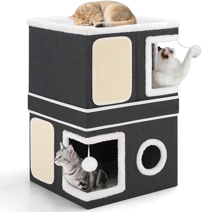 2-Storey Cat House for Indoor Cats, Separate Into 2 Large Cat Bed Cave by Shikha