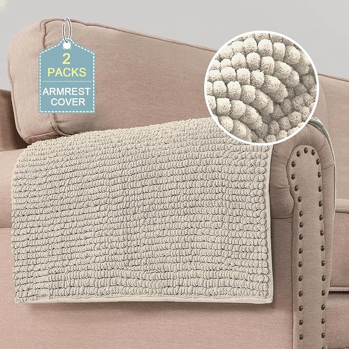 H.VERSAILTEX Plush Chenille Couch Armrest Cover 2 Packs Thick and Soft Sofa by HVERSAILTEX