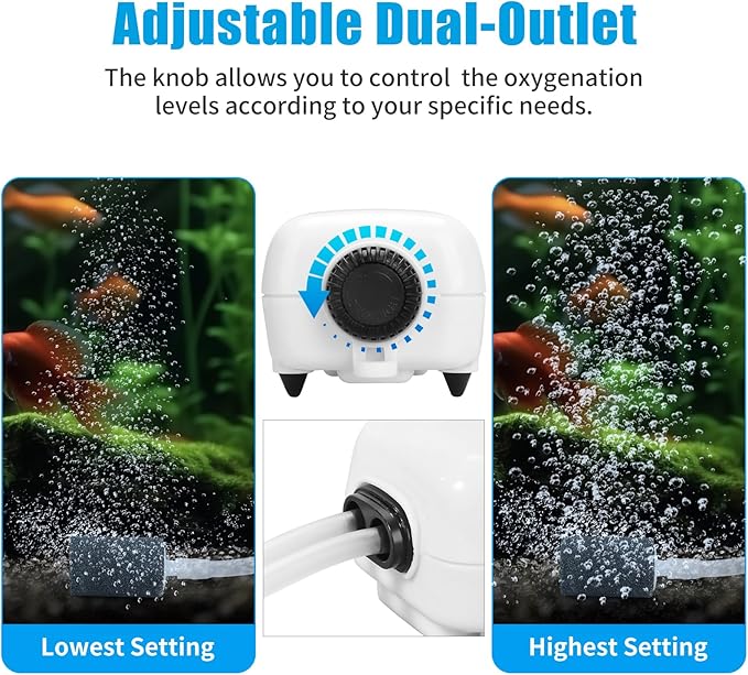 AQUANEAT Aquarium Air Pump for 20-210 Gallon Tank, Fish Air Bubbler, Hydroponic - Image 3