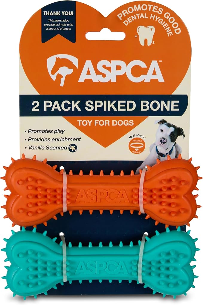 ASPCA 2-Pack Spiky TPR Puppy Teether Bones – Vanilla-Scented Teething Toys by ASPCA