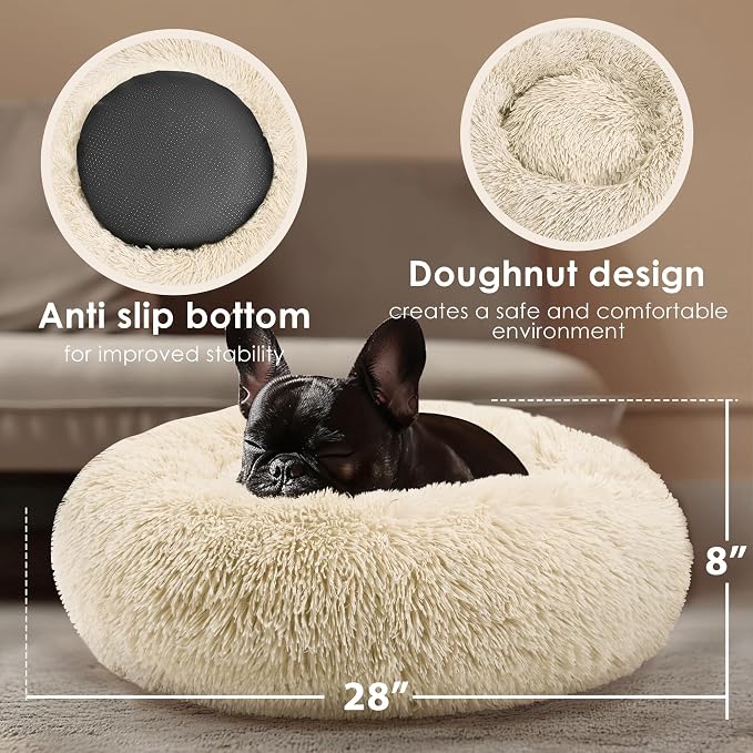 28in Large Dog Bed, Medium Size Dog and Cats, Calming Donut Bed - Image 3