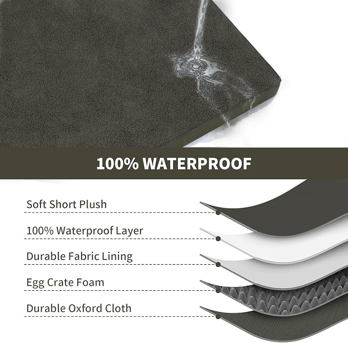 Plush Dog Bed for Medium Dogs, Waterproof Dog Crate Mat Orthopedic Egg Crate - Image 6