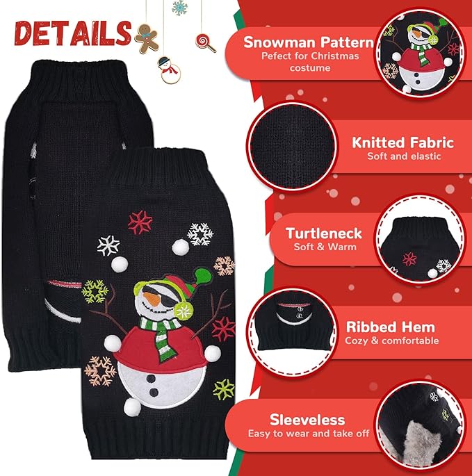 Christmas Dog Sweaters Xmas Pet Outfit Clothes Cute Black Snowman Costume Puppy - Image 4
