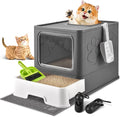 Cat Litter Box with Litter Mat, Foldable Extra Large Free in and Out/One-Way by HOMAGICO