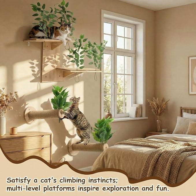 Novabright 3 Pcs Cat Wall Shelves Set, Double-Layer Platform Cat Wall Furniture - Image 5