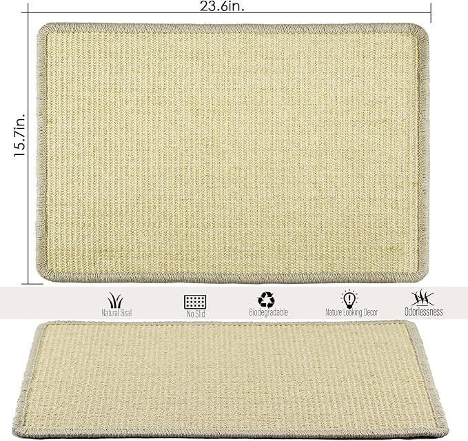 Cat Scratcher Mat, 23.6x15.7' Natural Sisal Scratching Pad - Image 2