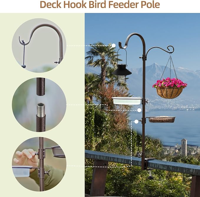 ERYTLLY Deck Hook Bird Feeder Pole Bird Feeder Porch Multi Hook Bird Feeding - Image 2