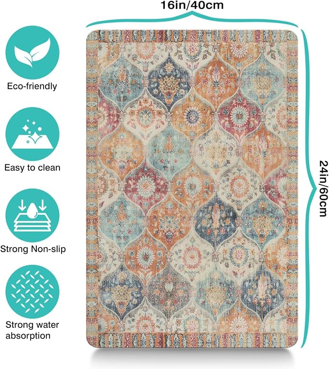 Moroccan Trellis Dog Food & Water Mat, Mexican Talavera Boho Colorful Pet - Image 6