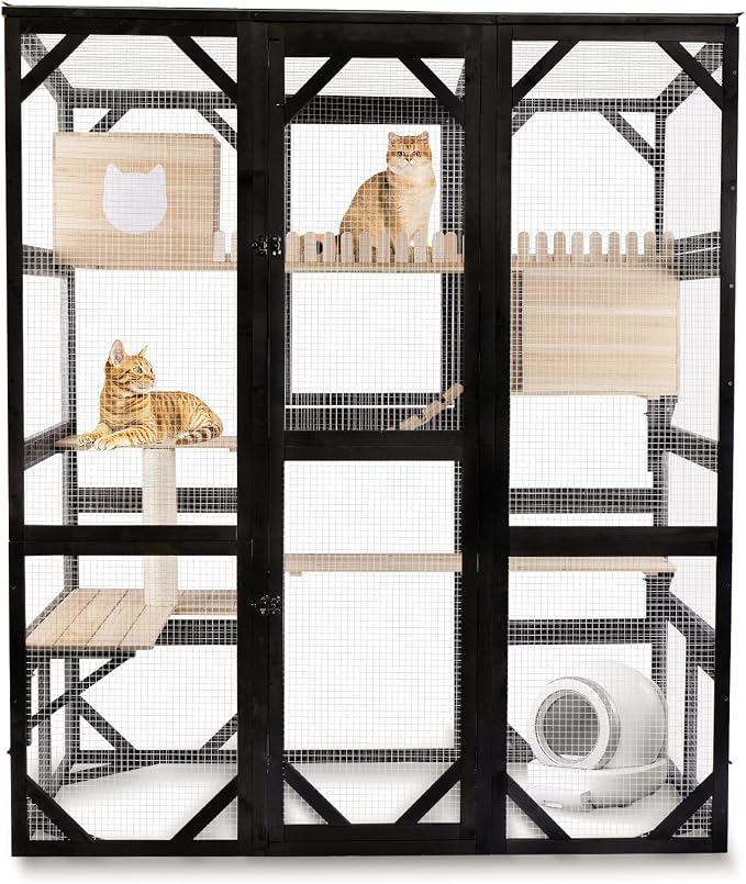 Large Catio Outdoor Cat Enclosure Window 73" H Walk-in Cat House Kitty Cage by FunXplore
