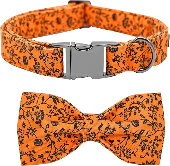 Halloween Dog Collar, Pet Collar Dog Bow Pumpkin Dog Collar Girl Boy Holiday by BoboRainbow