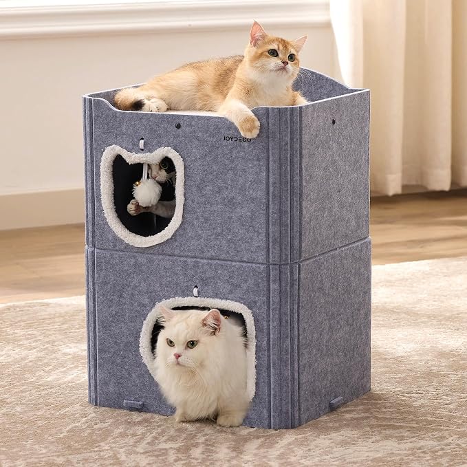 Joydeco Cat House for Indoor Cats, 2 Story Scratch Resistant Felt Cat Condo by JOYDECO