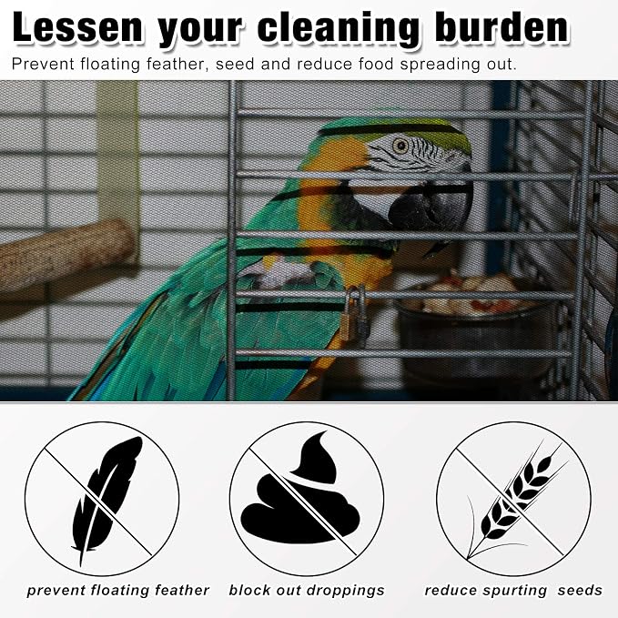 Shappy 2 Pieces Adjustable Bird Cage Seed Catcher Birdcage Cover Nylon Mesh - Image 5