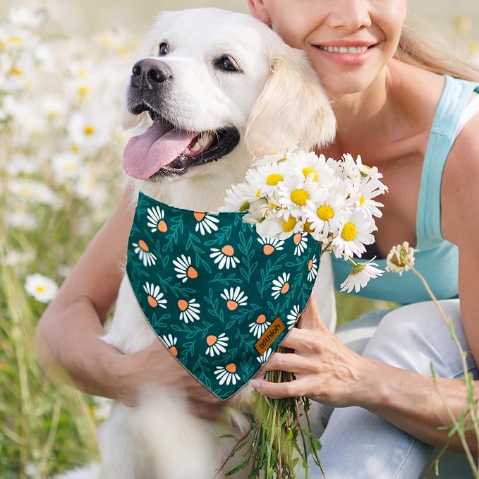 Spring Dog Bandanas with Snap Button, 2 Pack Floral Dog Scarf - Image 3