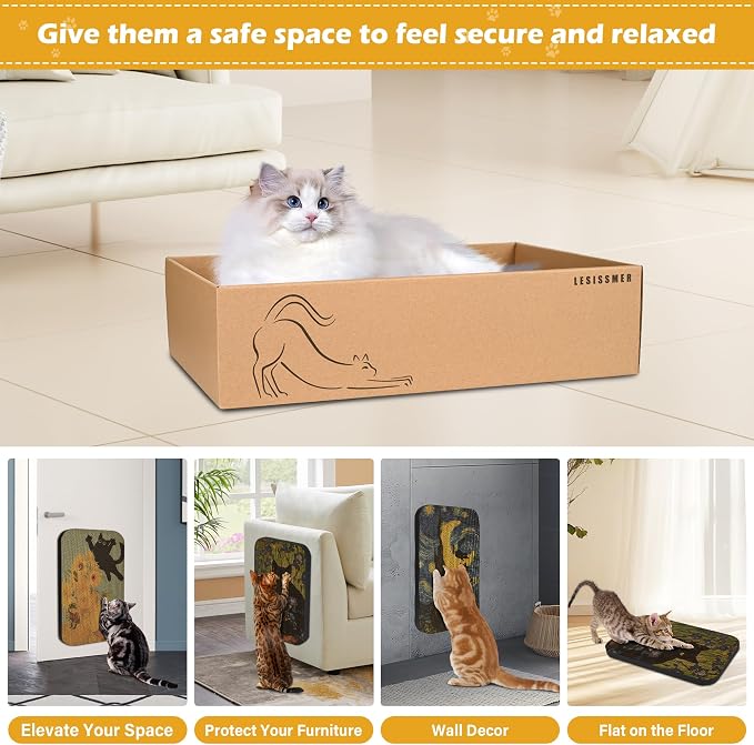 Art Cat Scratcher, 3 Packs Wall-Mountable Art Cat Scratching Board - Image 6