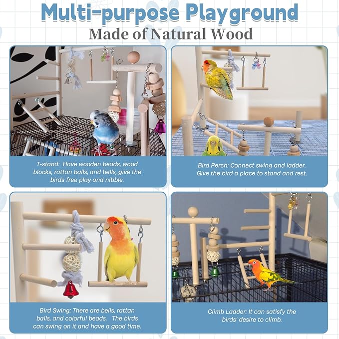 PINVNBY Bird Playground Parrot Play Gym Parakeet Cage Play Stand Wooden Perches - Image 2