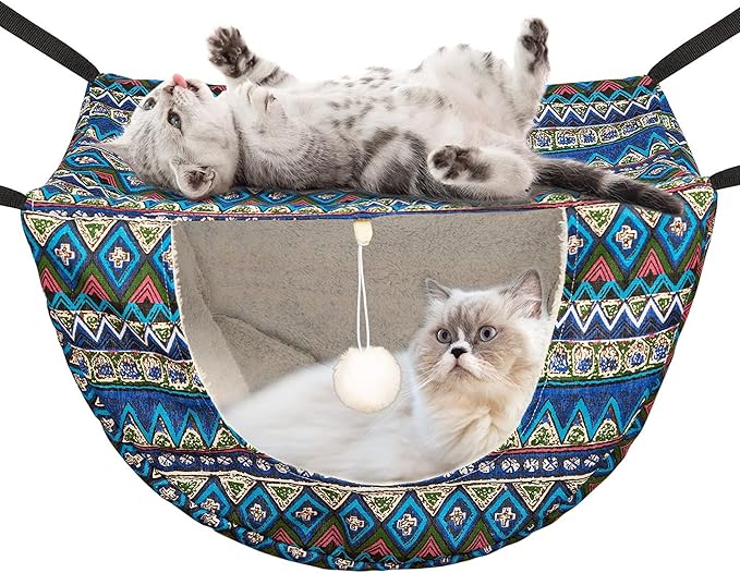 JSPYFITS Cat Cage Hammock with Ball, Double Layer Hanging Adjustable Soft Pet by JSPYFITS