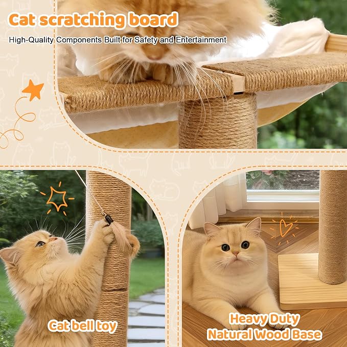 Cat Window Perch with Scratching Post, Bird Watching, Supports 45 lbs - Image 6