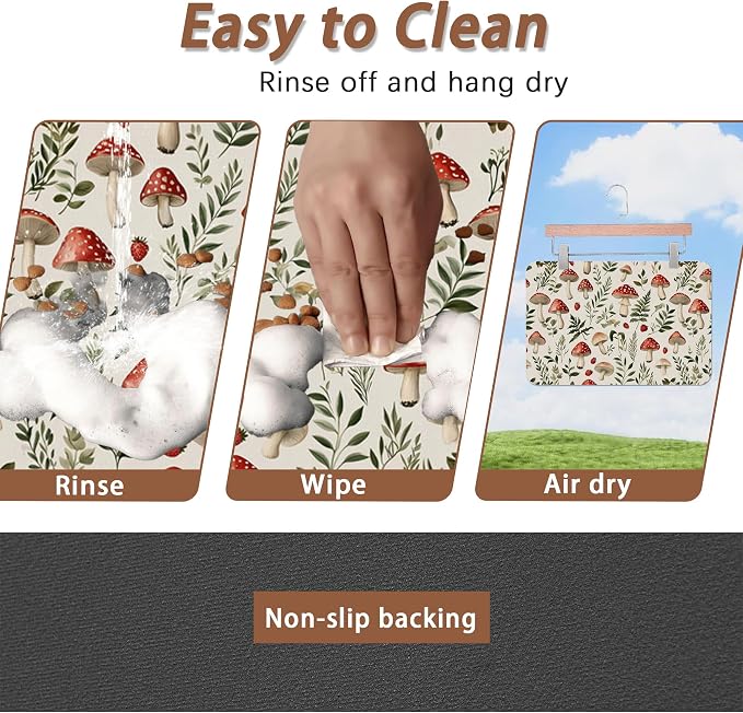 Red Mushroom Pet Feeding Mat, Fern Herb Berries Absorbent Quick-Dry Cat Dog - Image 4