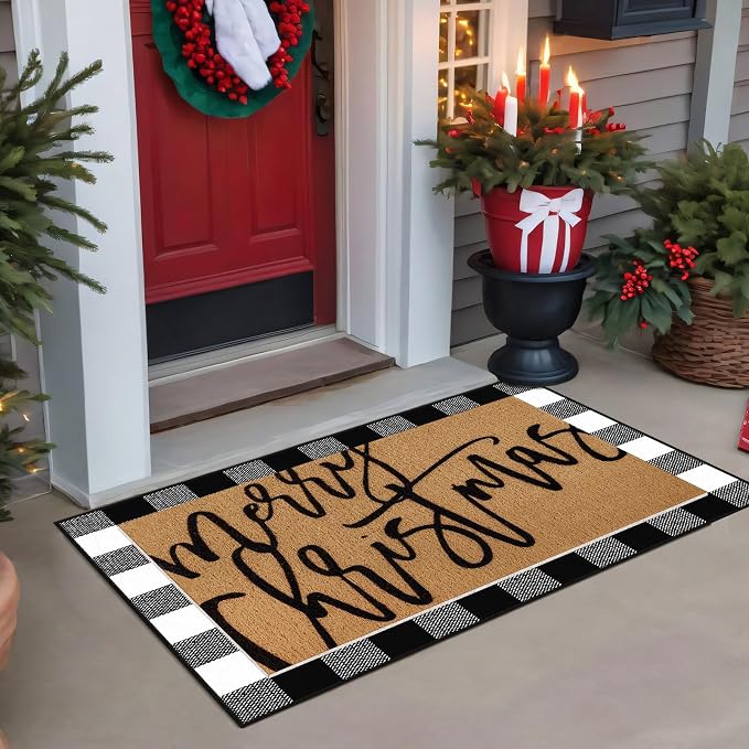 Tinideya 2 Pcs Door Mat Welcome Non Slip Coir Mats Floor Layering Doormats - Image 3