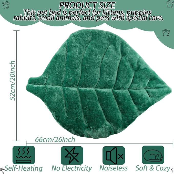 Leaf Shaped Self-Warming Cat Bed Mat – 26"x20" Flannel & Cotton Pet Pad - Image 2