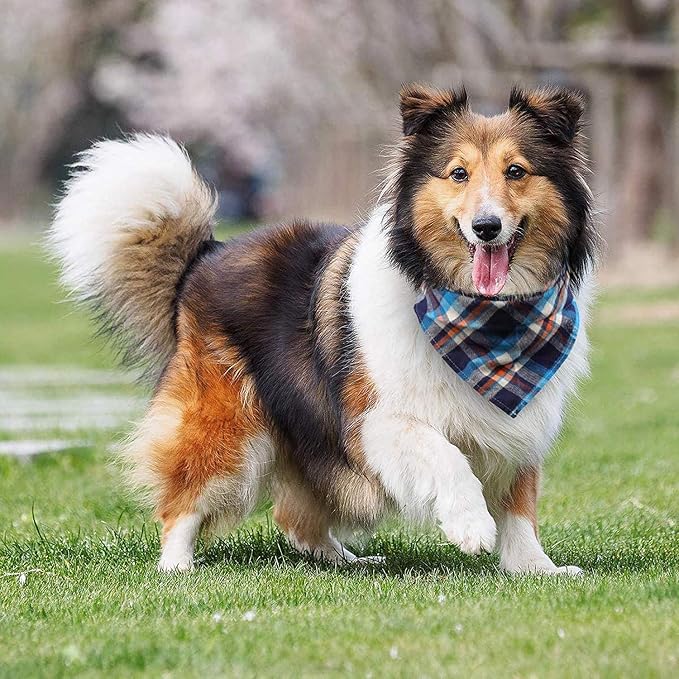 8 Pack Triangle Dog Bandanas, Reversible Plaid Painting Bibs Scarf Large Dog - Image 7