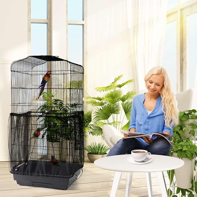 Bird Cage Netting Seed Catcher Adjustable Bird Cage Skirt Seed Catcher Large - Image 3
