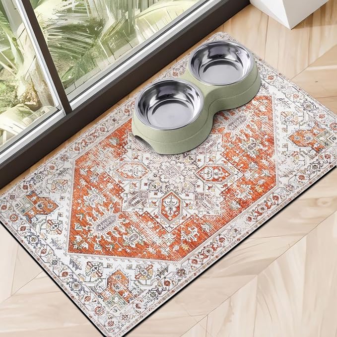 Dog Food Mats for Floors Absorbent, Pet Cat Food Mat by Cuslnox