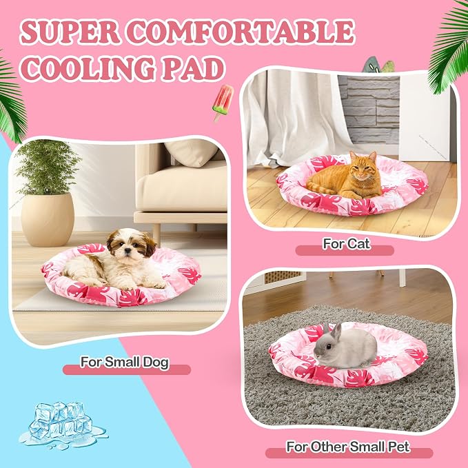 Pet Cooling Mat for Cats and Small Dogs, 20.1'' x 20.1'' Thickened Round Pink - Image 7