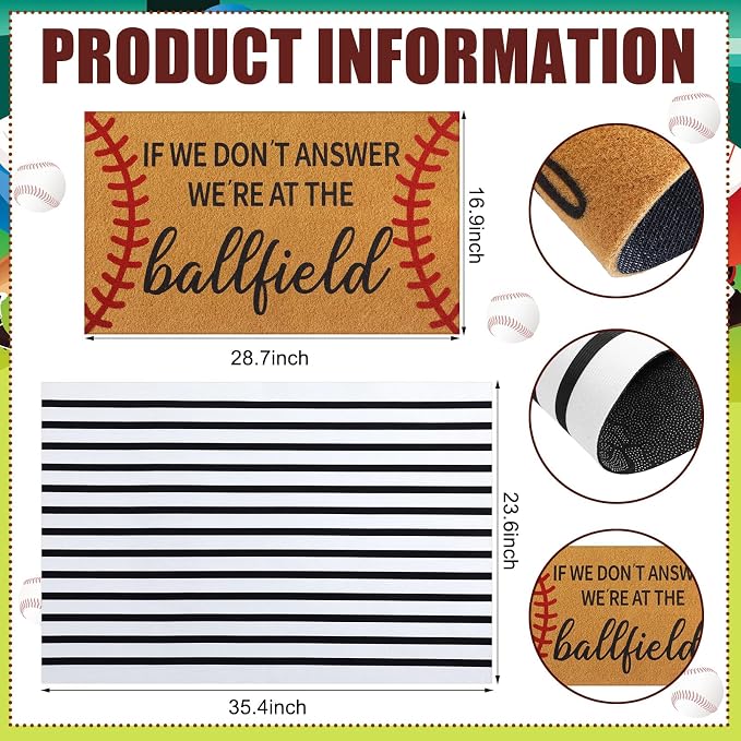 Tinideya 2 Pcs Baseball Door Mat Ballfield Welcome Non Slip Coir Mats Ballfield - Image 2