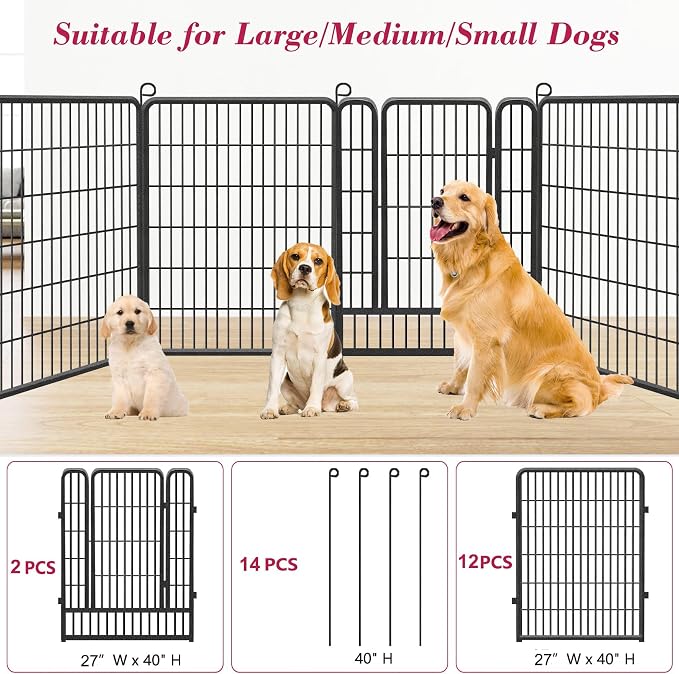 Dog Playpen, 40 inch 14 Panels Dog Pen Indoor Pet Dog Fence Outdoor - Image 7