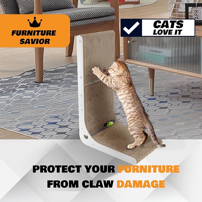 Cardboard Cat Scratcher, Vertical Cat Scratching Board, 23.6 Inch L-Shape Cat - Image 2