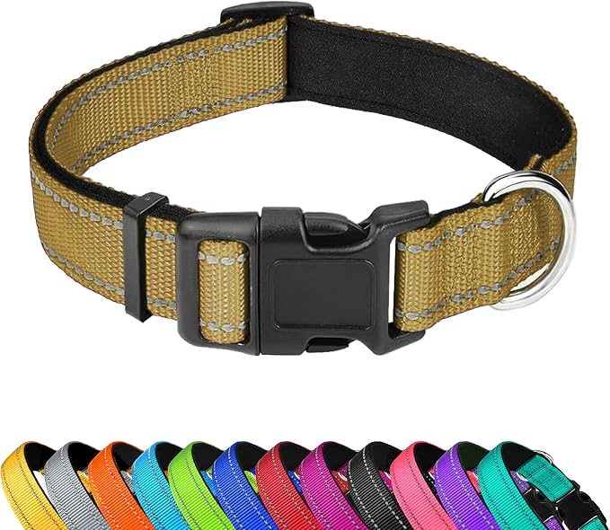 Reflective Dog Collar, Adjustable Soft Neoprene Padded Nylon Pet Collars by PWOD