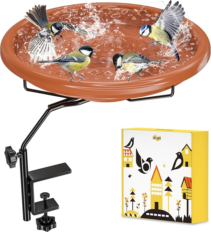 iBorn Bird Bath for Outside, Deck Mounted Bird Bath 12in，Birds Baths for by iBorn