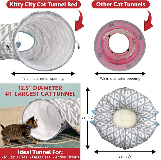 Kitty City Large Cat Tunnel Bed, 2-in-1 Zip-Together Cat Play Tunnel & Plush - Image 5
