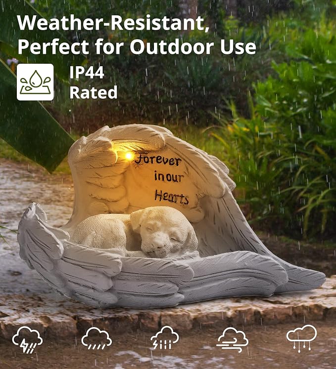 Pet Dog Solar Garden Memorial Statue – Outdoor Resin Angel Puppy - Image 5