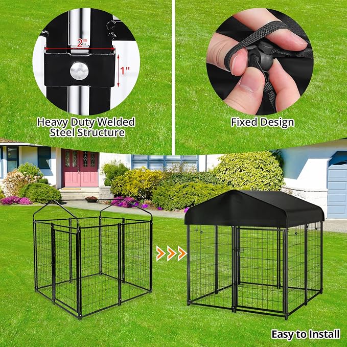 Dog Kennel Outdoor with Roof, Heavy Duty Dog Crate with UV-Resistant Waterproof - Image 4