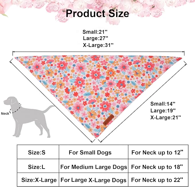 ADOGGYGO Floral Dog Bandana 2 Pack, Reversible Pink Daisy Puppy Scarf Bib - Image 4