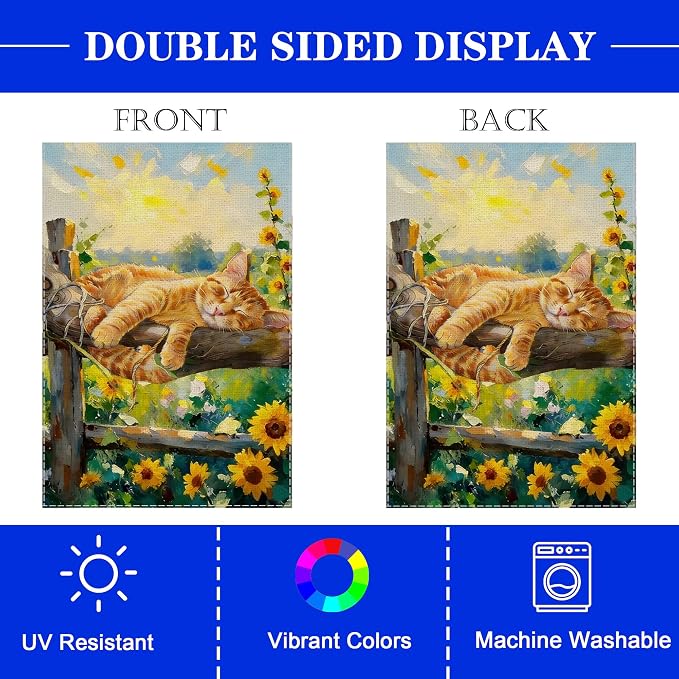 Spring Summer Garden Flag 12x18 inches Double Sided Sleeping Orange Tabby Cat - Image 5