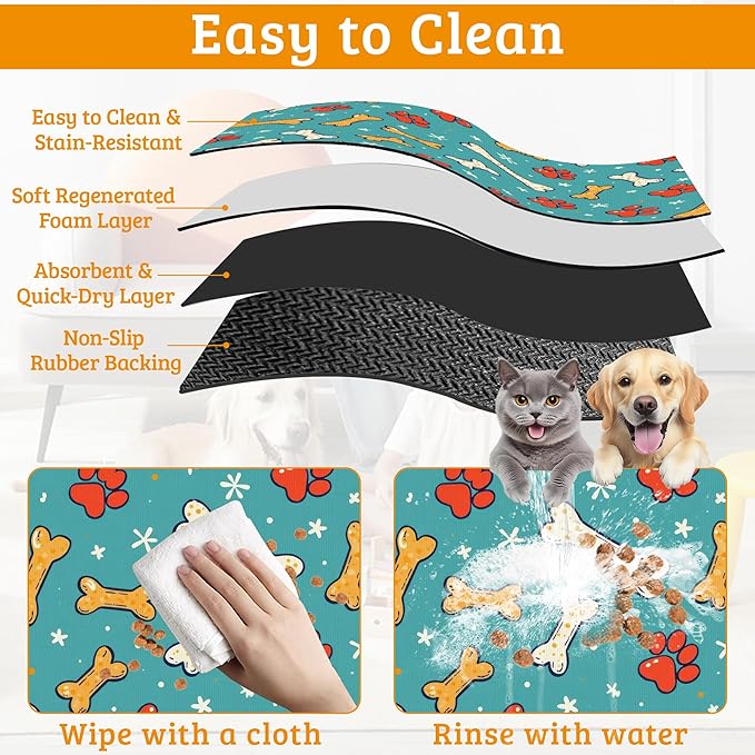 Dog Paws Cat Food Mat, Bones Absorbent Pet Feeding Mat - Image 5