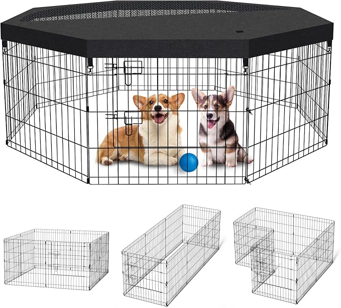 Dog Pen Pet Playpen Dog Fence Indoor Foldable Metal Wire Exercise Puppy Play by Peekaboo