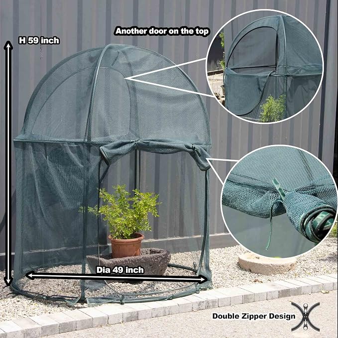 Round 4'x4' Large Plant Mesh Cover 4.9FT Tall Crop Netting Cage Pest Guard Cover - Image 2