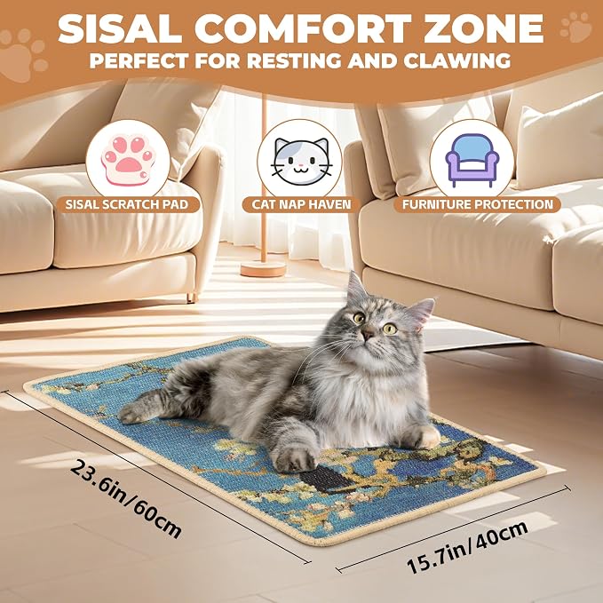 Sisal Cat Scratcher Mat, Cat Wall Scratcher - Image 2