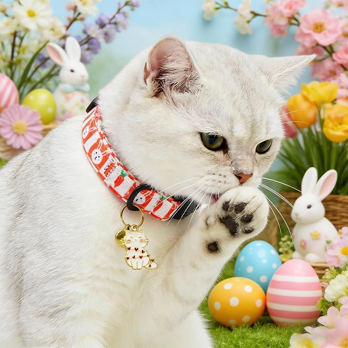 Easter Cat Collar-2 Pack Collars White and Orange Rabbit Print Breakaway - Image 5