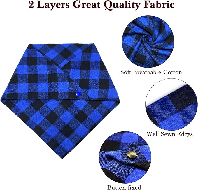 Christmas Plaid Bandana with Button, Fall Dual Layer Soft Cotton Triangle Dog - Image 4