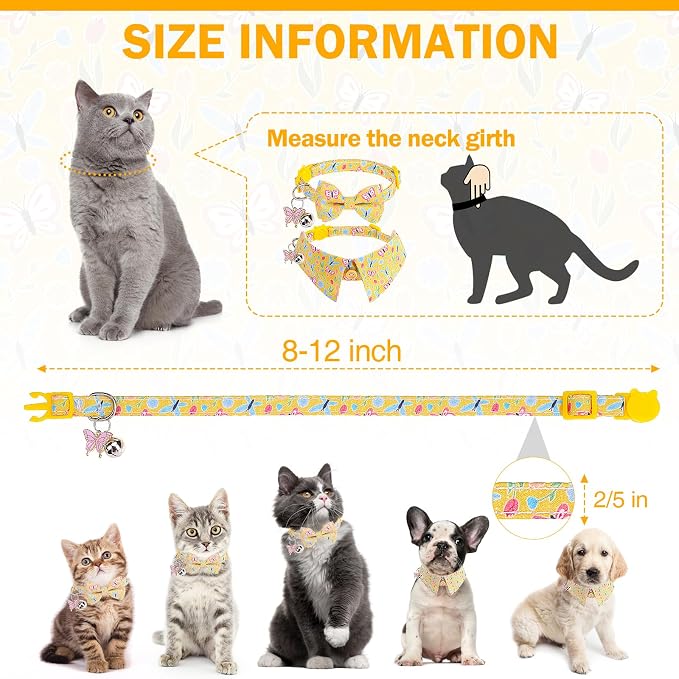 Cat Collar Breakaway with Bells, 2 Pack Soft Butterfly Kitten Collar with - Image 6